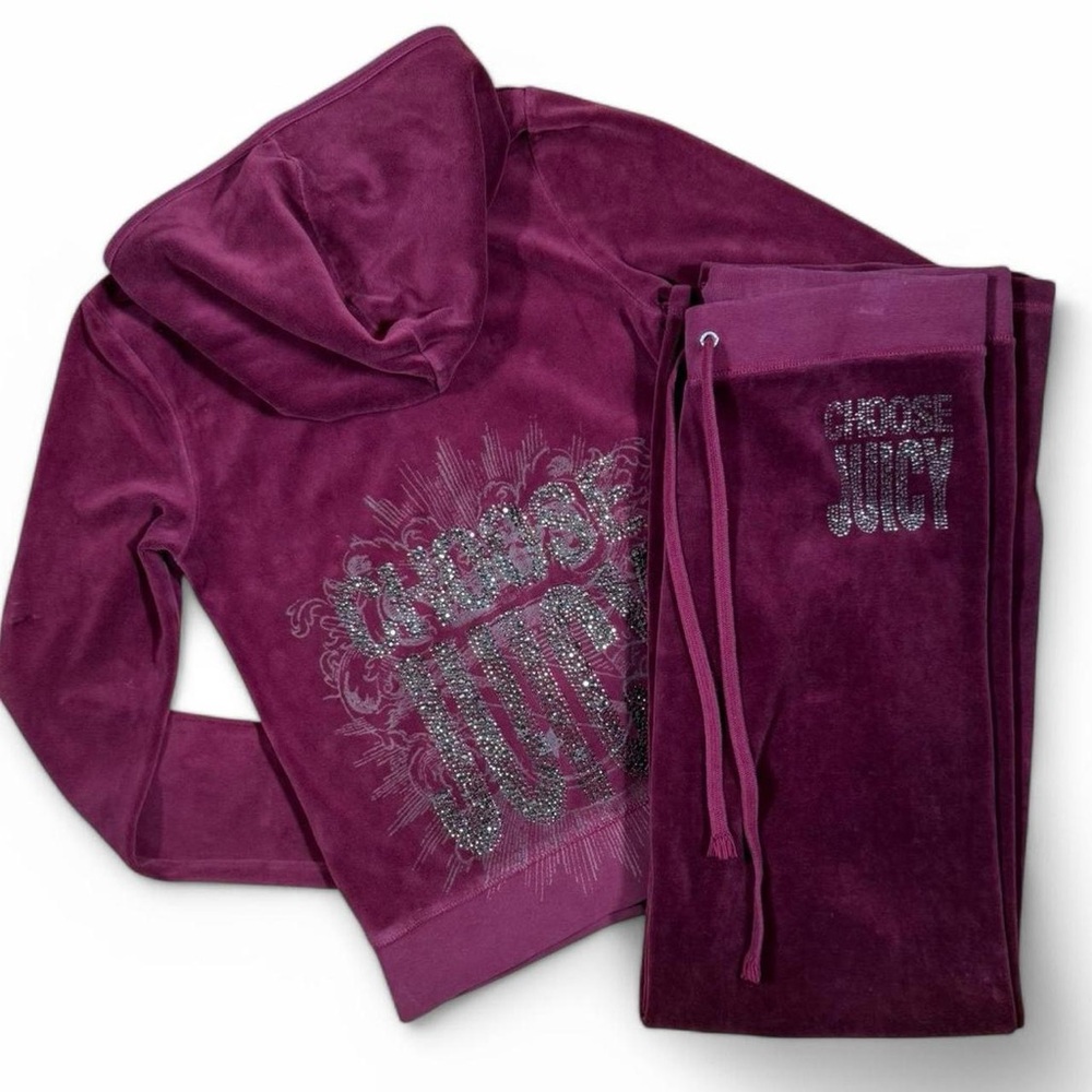 🔮 Burgundy Juicy Couture CHOOSE JUICY Purple Velour Tracksuit Rhinestone